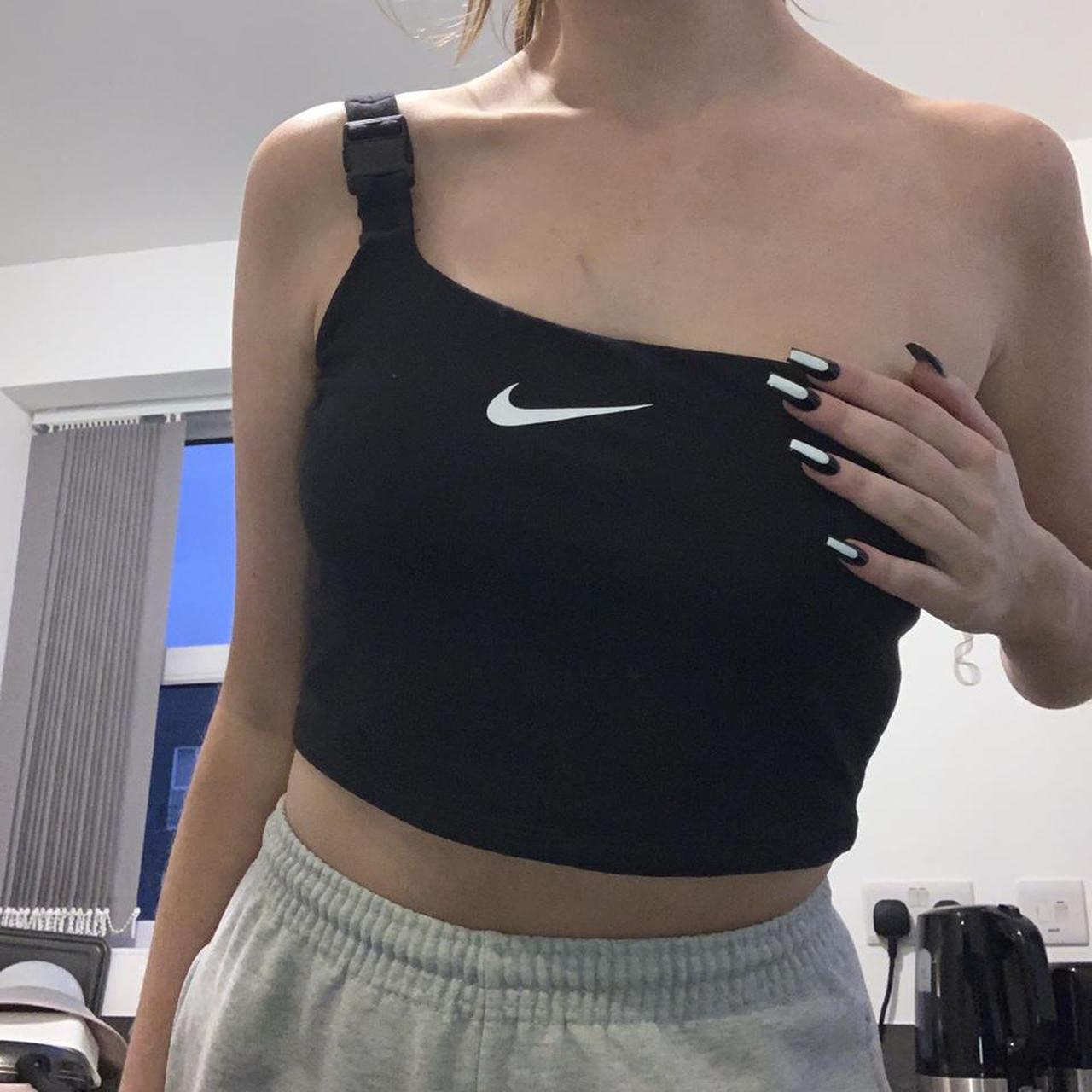 nike one shoulder buckle crop top