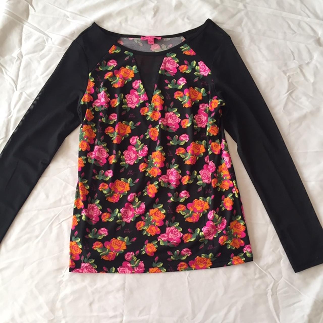 Betsey Johnson store pretty floral blouse, flowy, lined, size 14