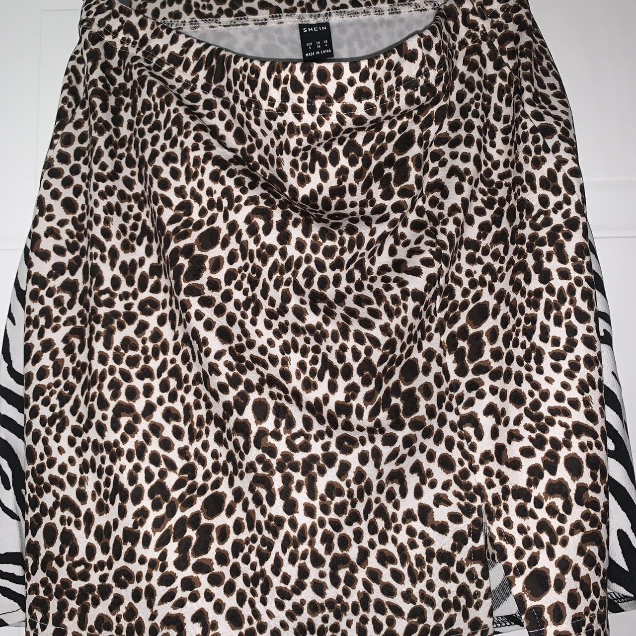 shein leopard print skirt with slit elastic... - Depop