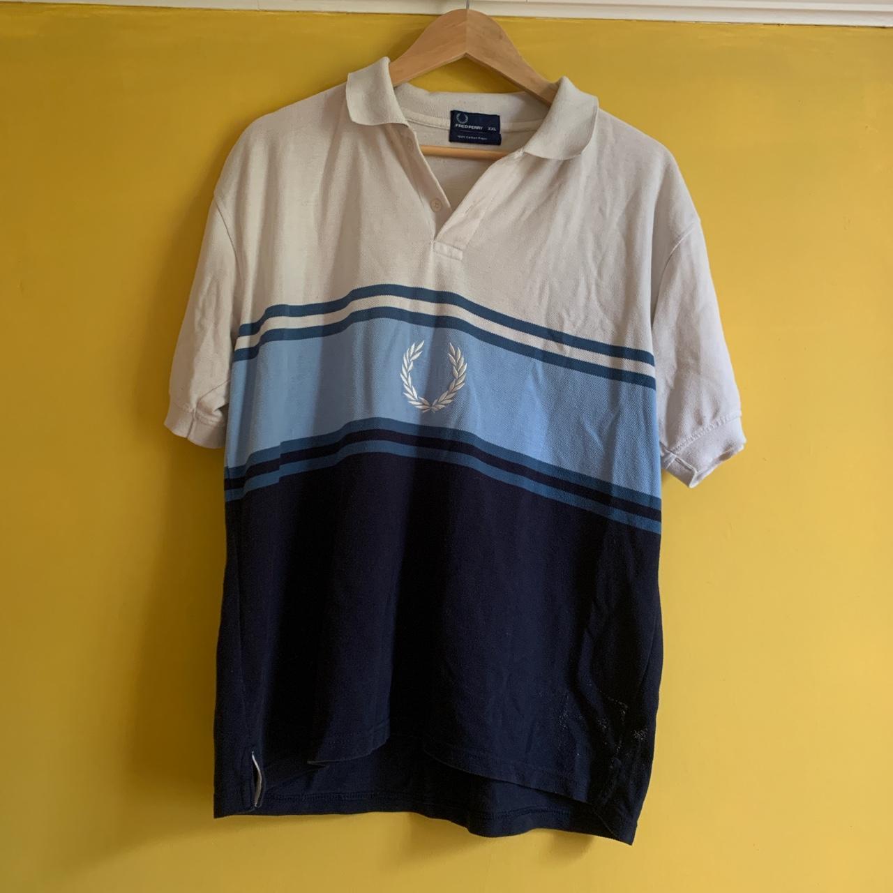 Fred Perry Men's White and Blue Polo-shirts | Depop