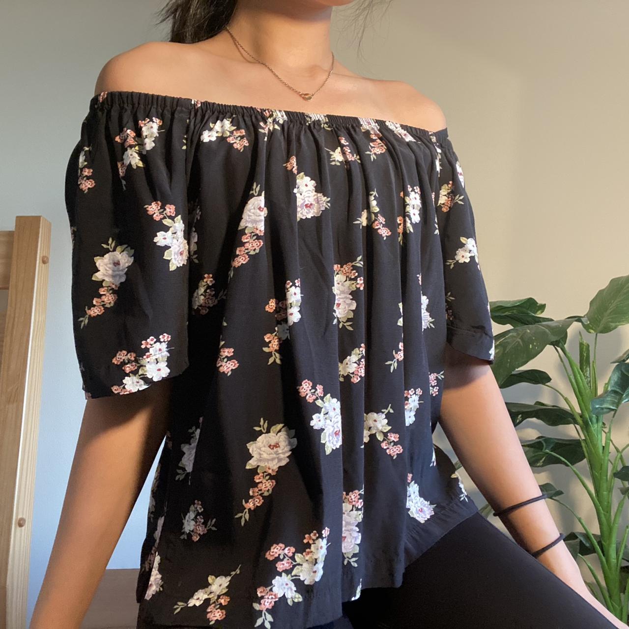 Navy Blue Floral Off The Shoulder Top! This Is From... - Depop