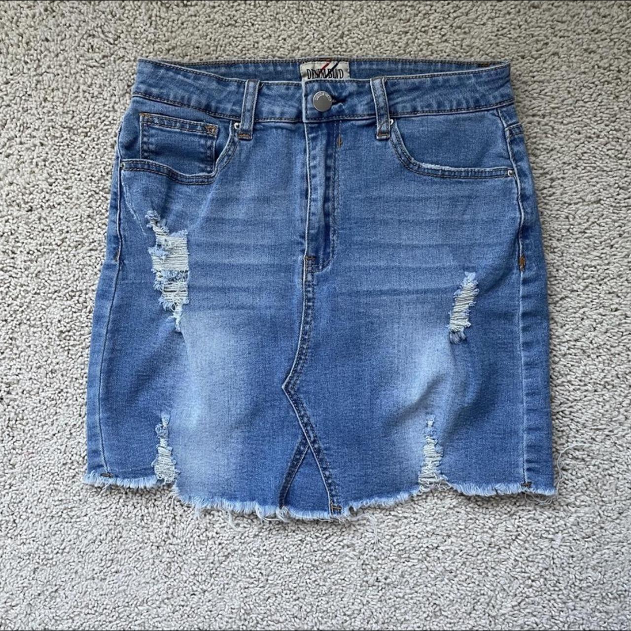 ripped-denim-skirt-super-elastic-and-stretchy-depop