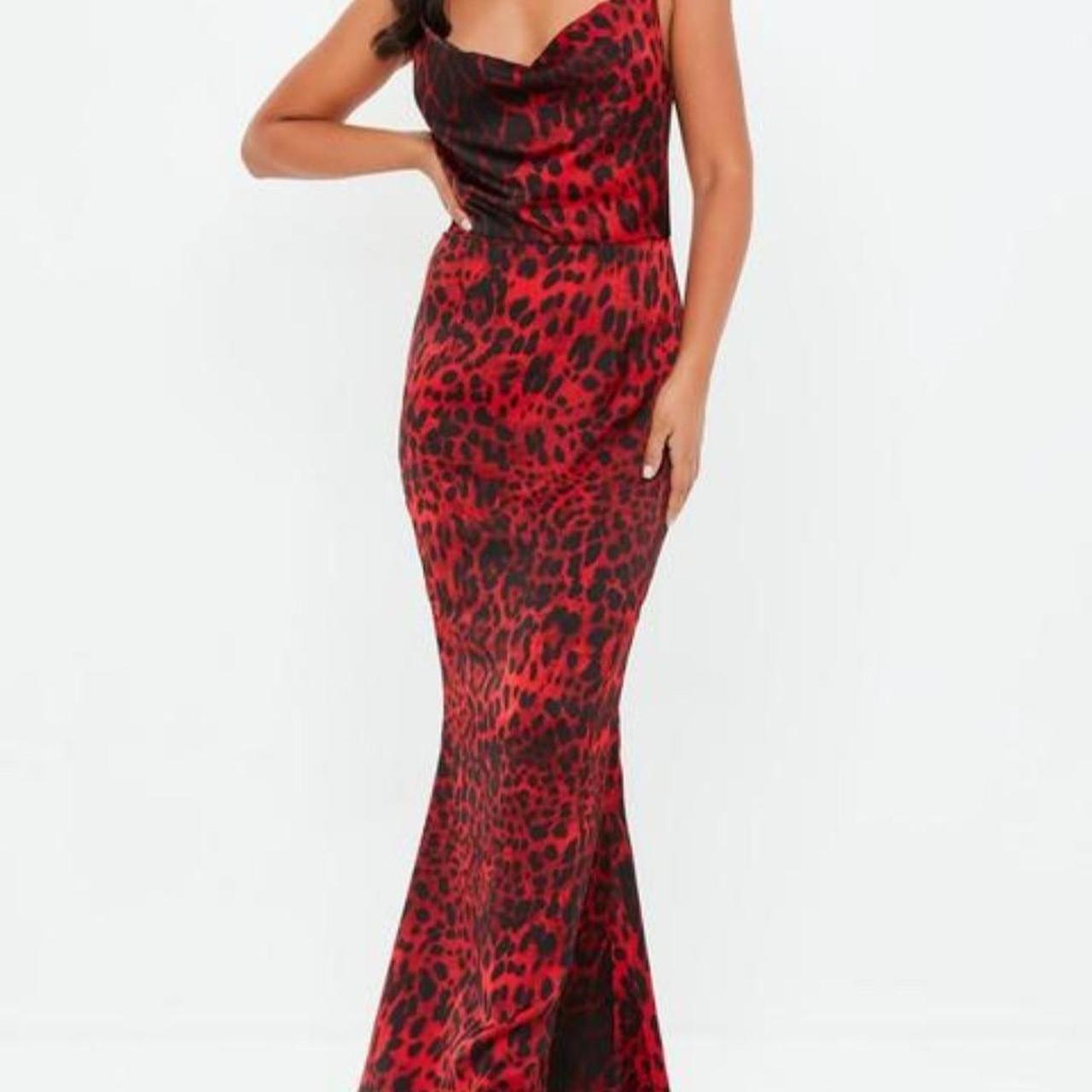 Missguided red leopard print slinky satin maxi Depop