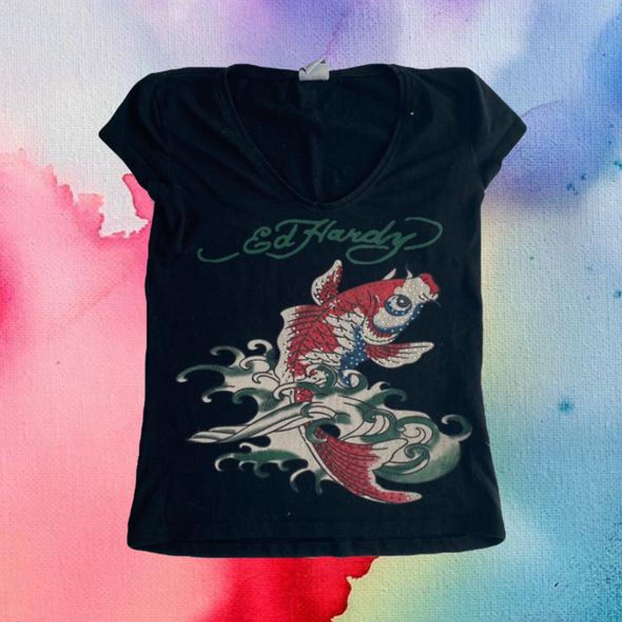 Gorgeous fish ed hardy womens v neck t shirt. In... - Depop