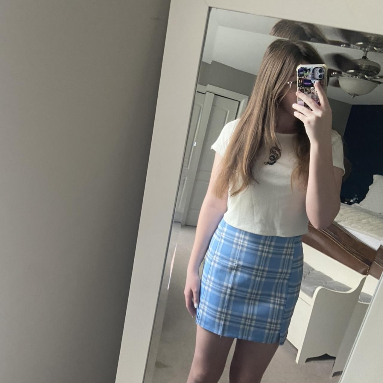 blue plaid mini skirt like brandy melville cute for... - Depop