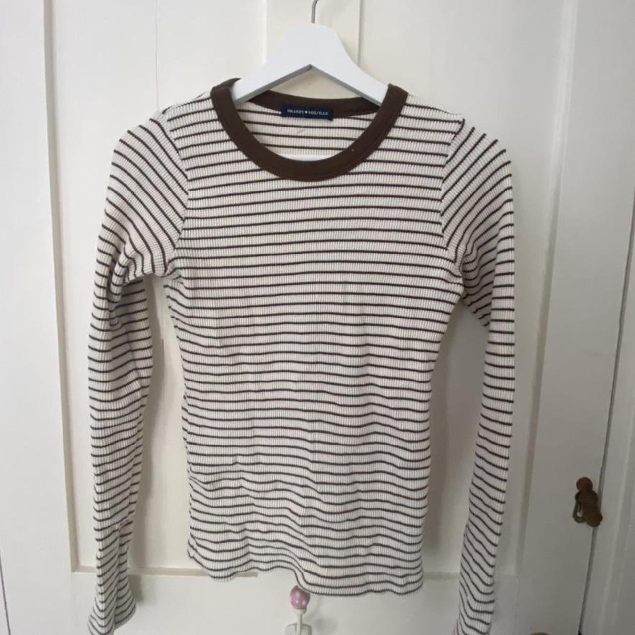 Brandy Melville Long Sleeve Striped Top ( NO SIZE ),... - Depop