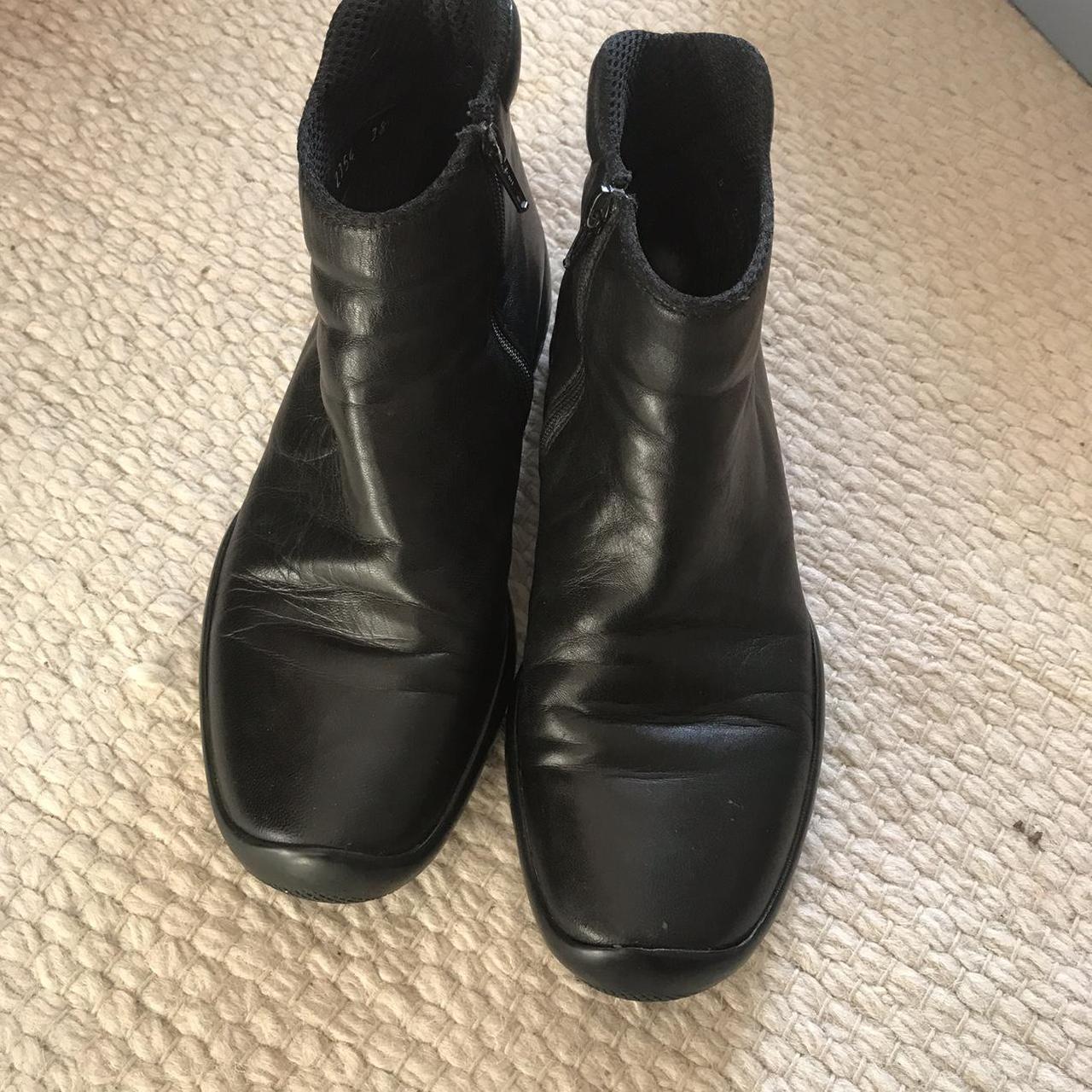 Vintage black leather Prada sports ankle boots with... - Depop