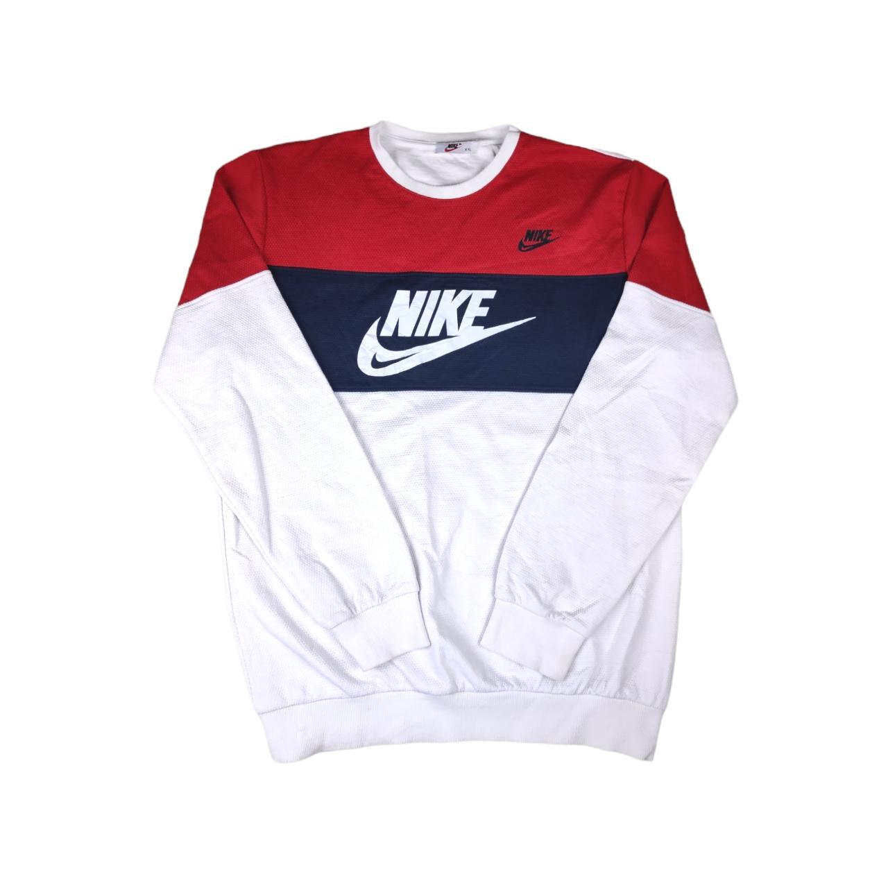 Vintage Nike Tri Colour Sweatshirt - Red, Navy and... - Depop