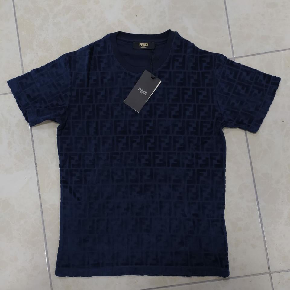Fendi casual t-shirt mens short sleeve color navy - Depop