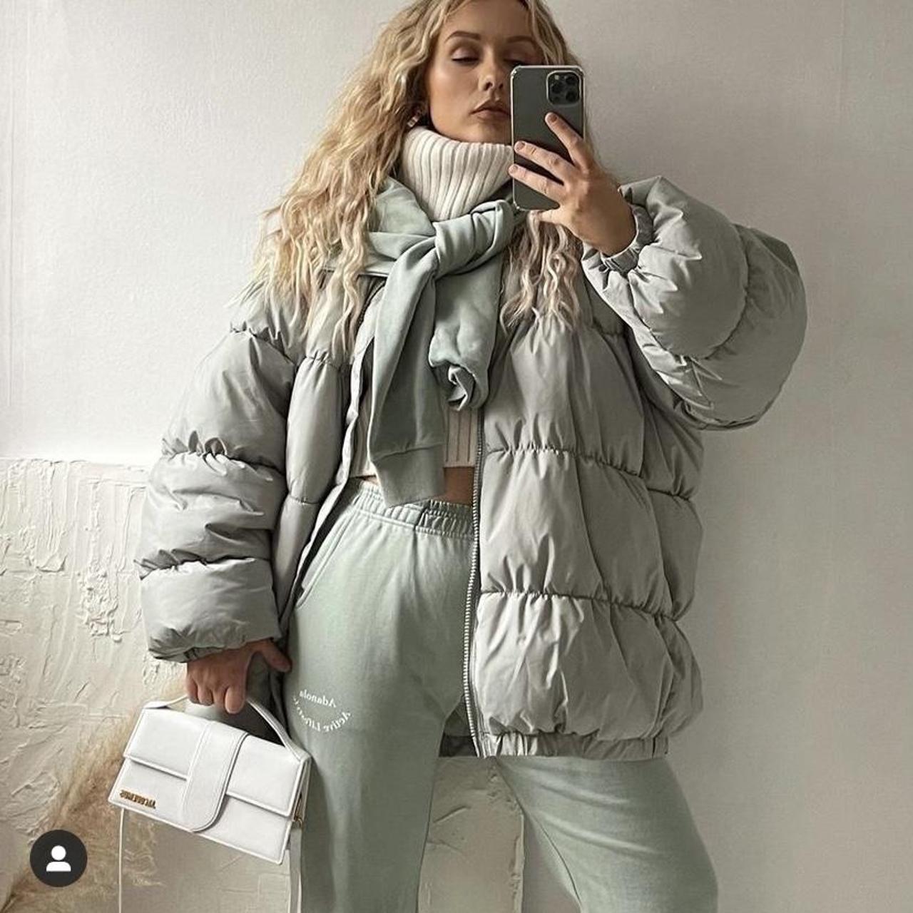 Weekday oversized sage green puffer jacket in size... - Depop