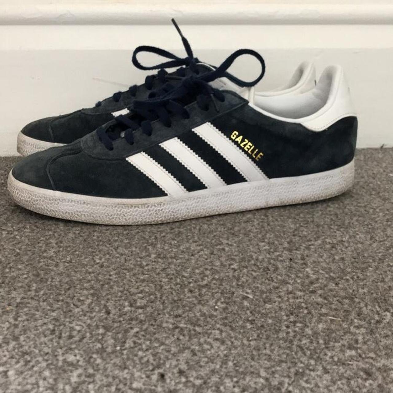 Navy blue Adidas gazelles Size 9 Great condition... - Depop