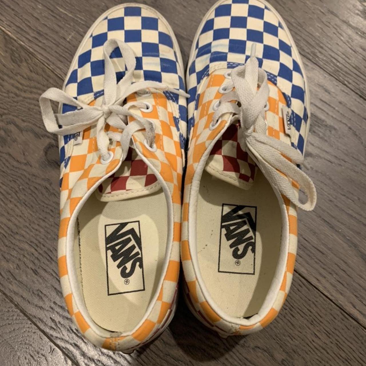 Red blue and 2024 white checkerboard vans