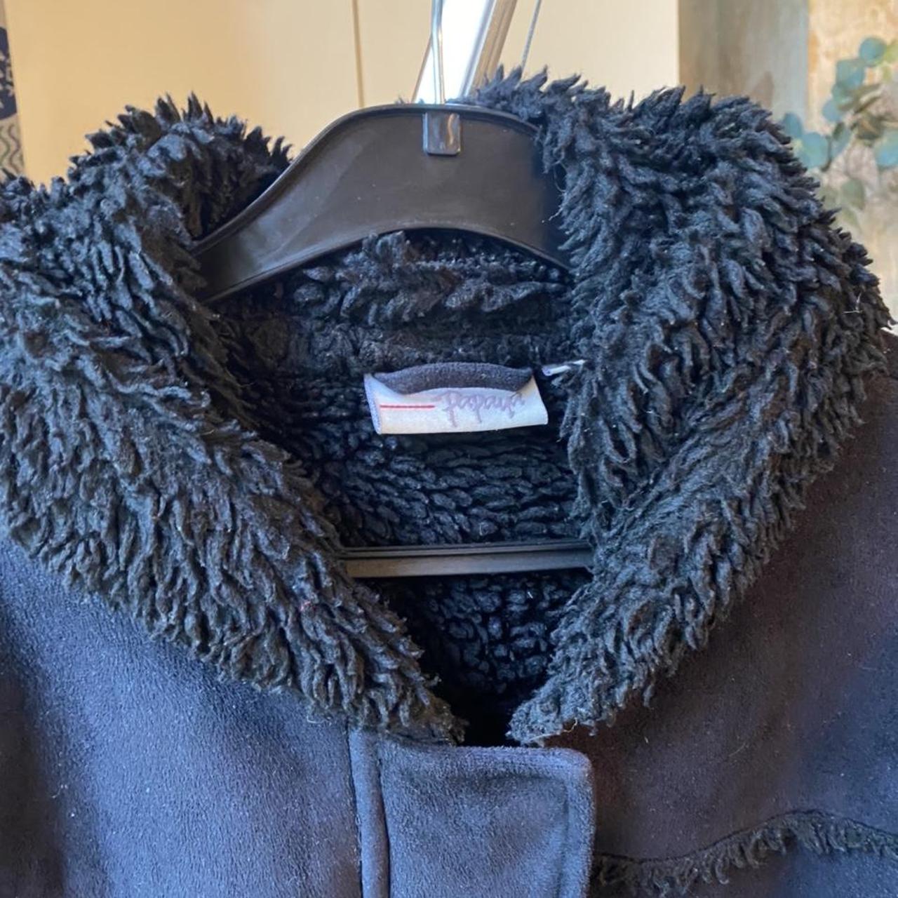 Black furry suede jacket. Light and warm. Size 12/14 - Depop