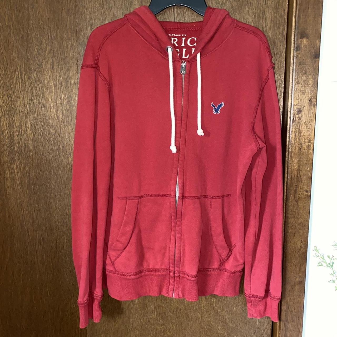 American Eagle Outfitters red vintage fit zip-up... - Depop