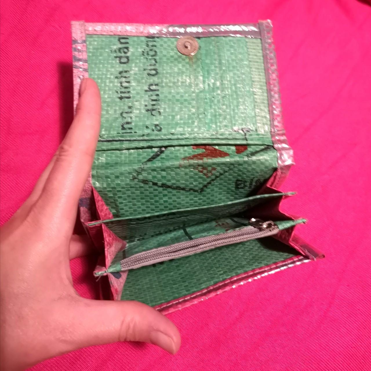 Recycled rice bag wallet, eco friendly green and... Depop