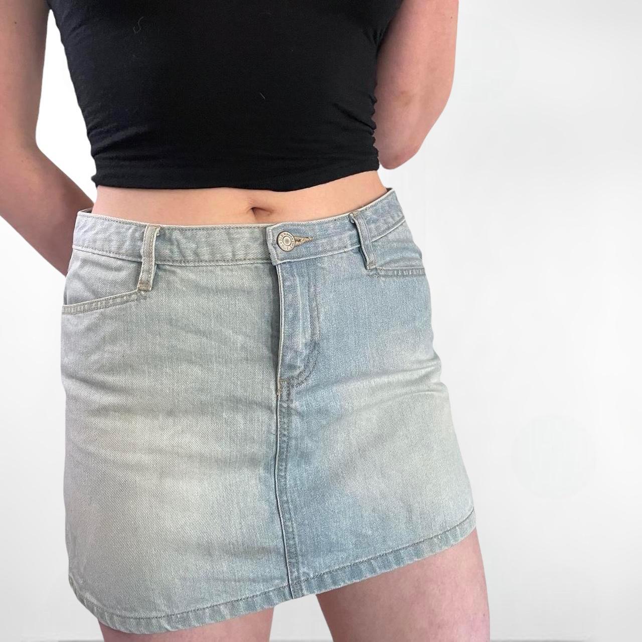 Vintage Denim Mini Skirt Y2K Light-wash Denim Mini... - Depop