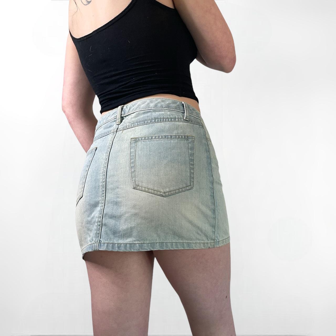 Vintage Denim Mini Skirt Y2K Light-wash denim mini... - Depop