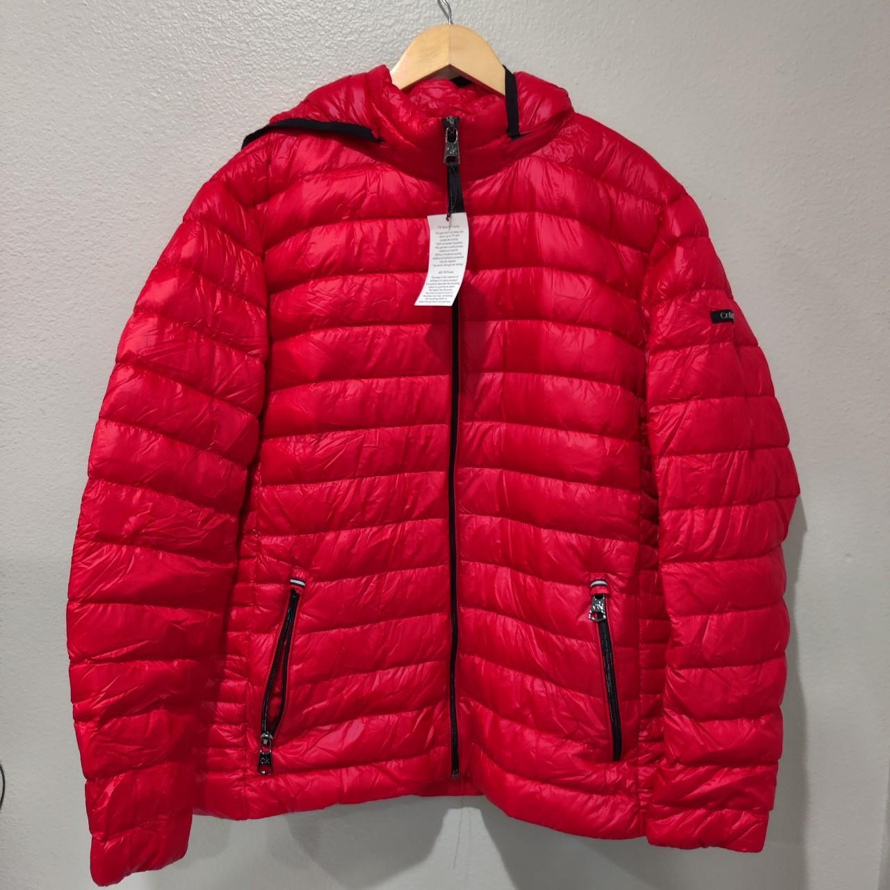 red calvin klein puffer jacket