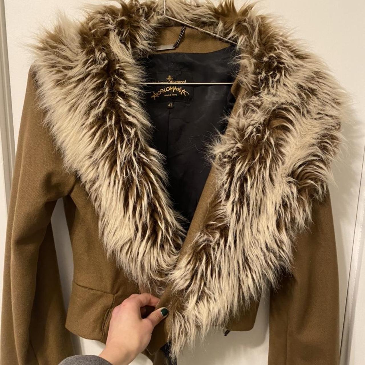 vivienne westwood fur trim coat, size 42. 90s... - Depop