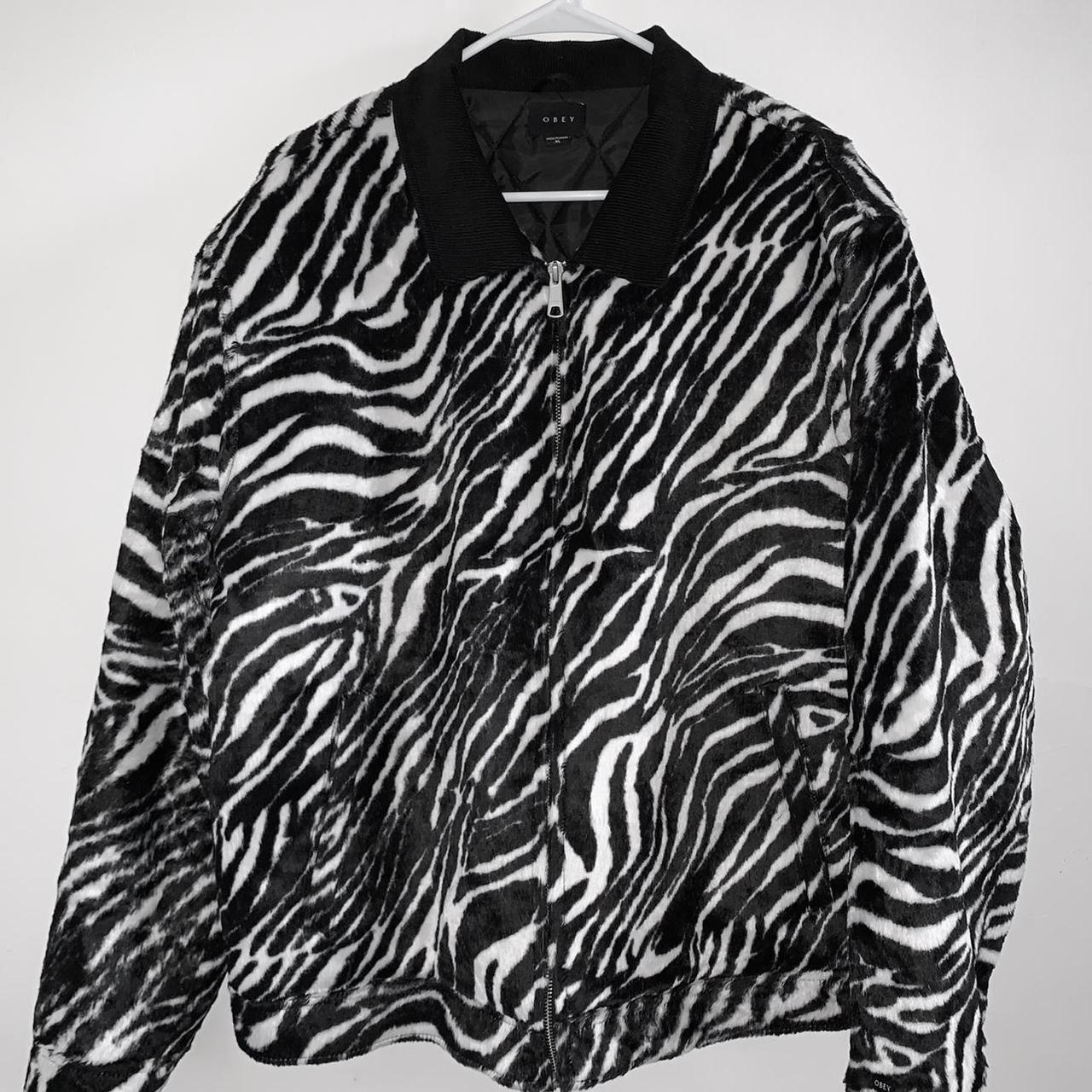 OBEY Faux fur zebra jacket New without tags... - Depop