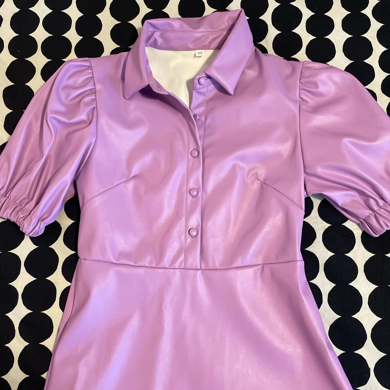 Lavender pleather shein puff sleeve dress. Fits... Depop