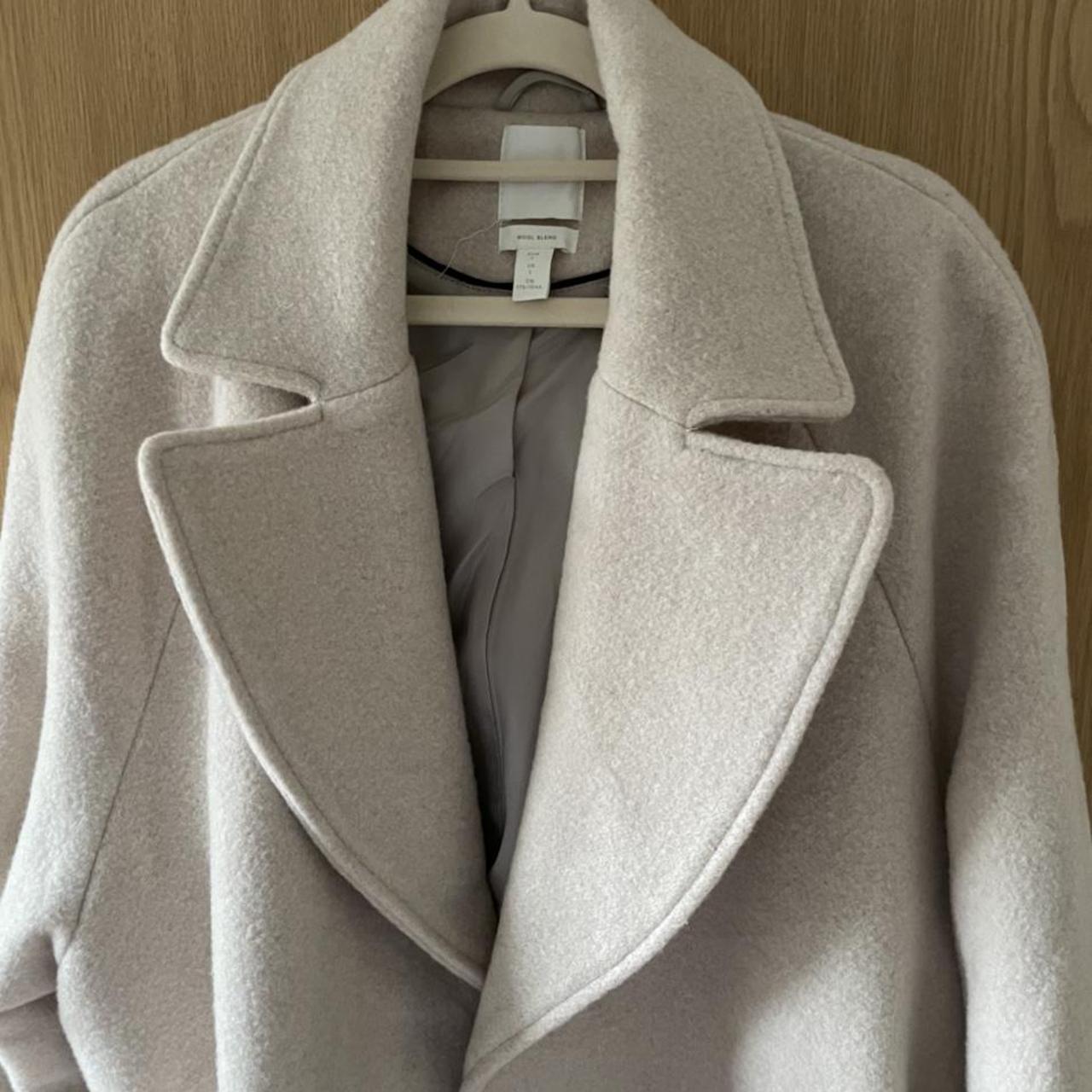 H&M cream/beige wool coat, lightly used, in great... - Depop