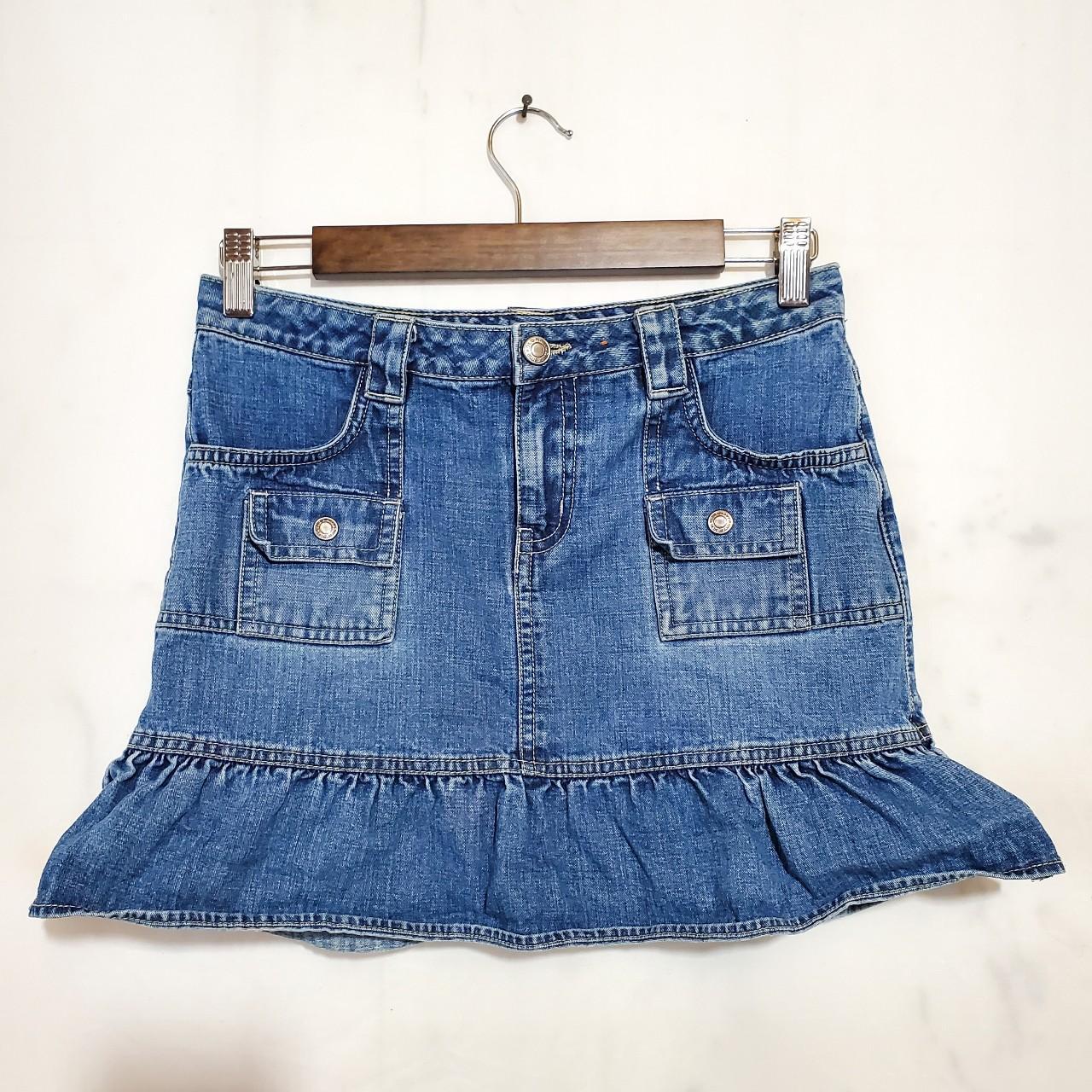 Y2k Ruffle Mini Micro Denim Skirt size~ 14 juniors... - Depop