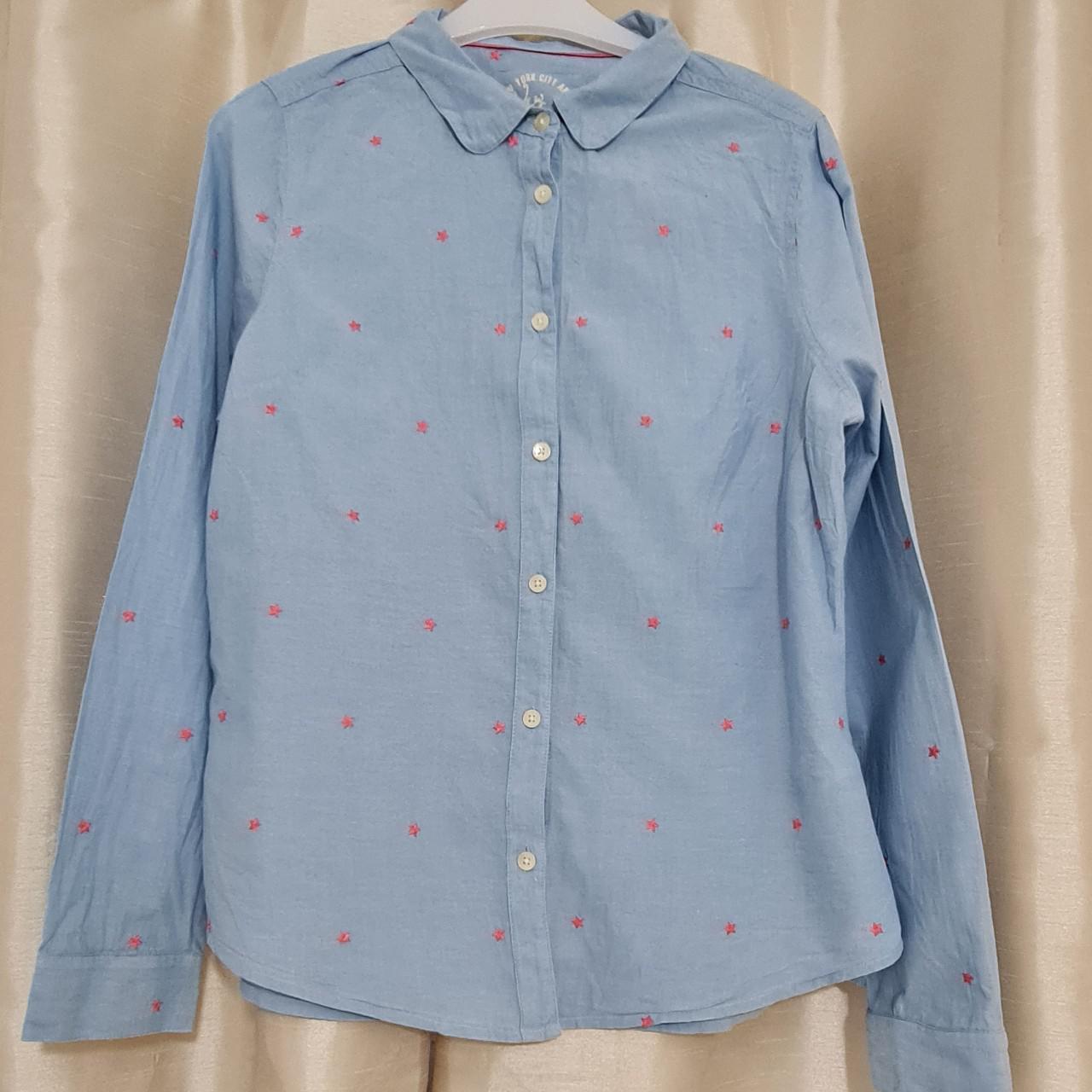 M&S New York City Angel No 85 blue cotton shirt pink... - Depop