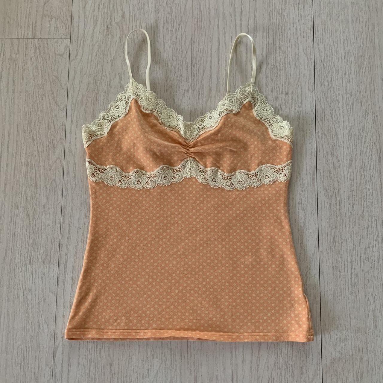 Early 2000s y2k pretty lace trimmed cotton camisole... - Depop