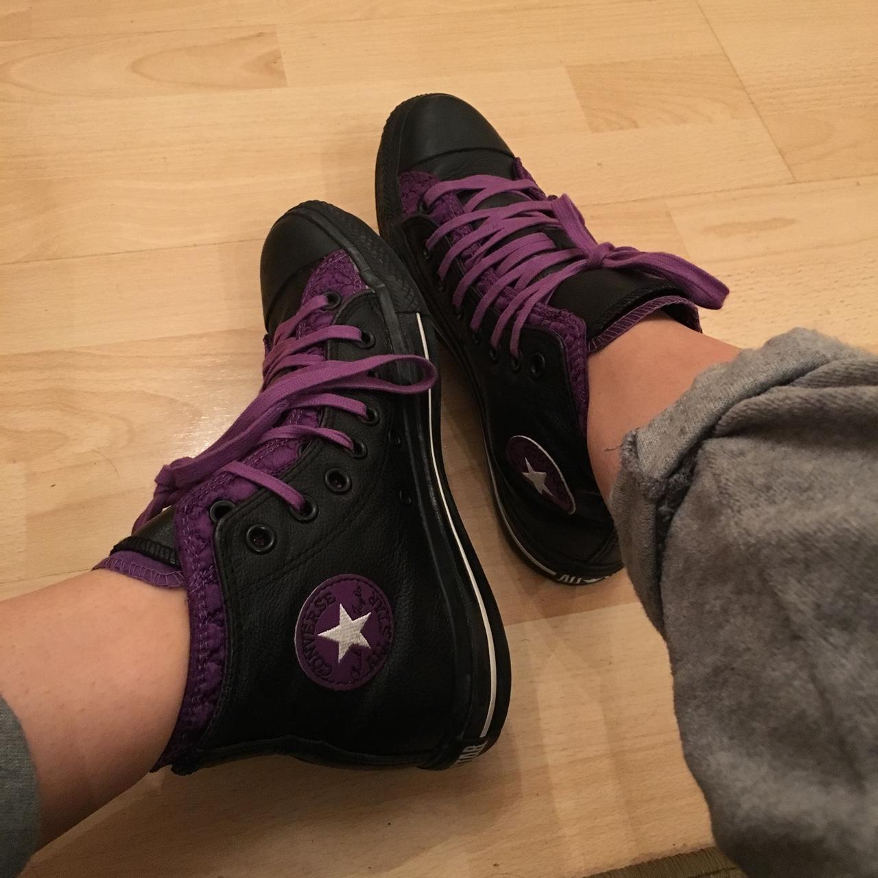 Purple and black converse high deals top