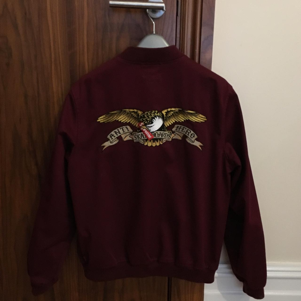 Supreme anti hero bomber jacket burgundy. Medium.