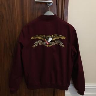 Supreme anti hero bomber jacket burgundy. Medium .... - Depop