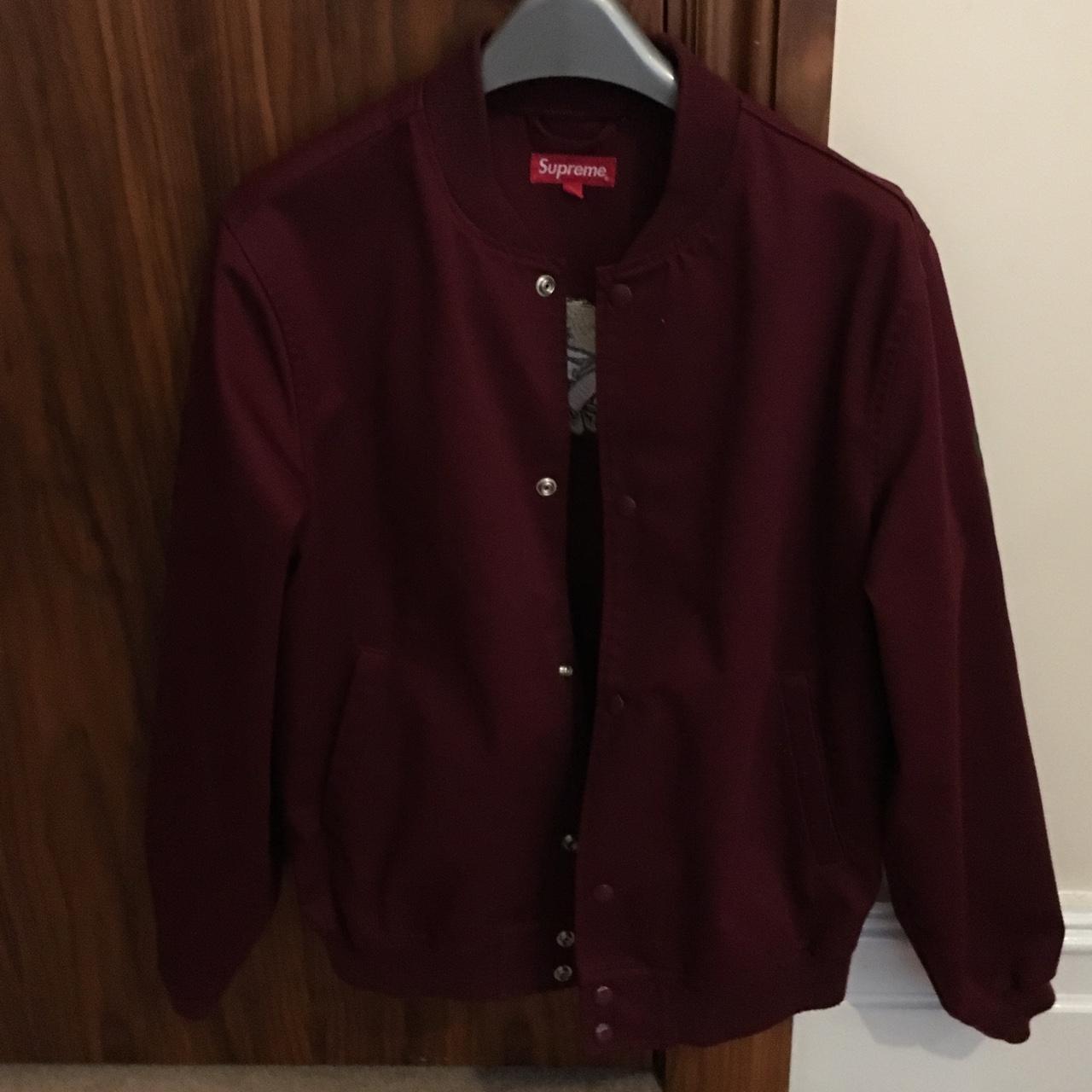 Supreme anti hero bomber jacket burgundy. Medium. - Depop