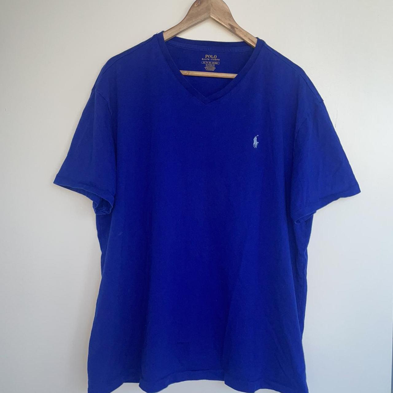 Polo Ralph Lauren royal blue mens v neck tee size xl... - Depop