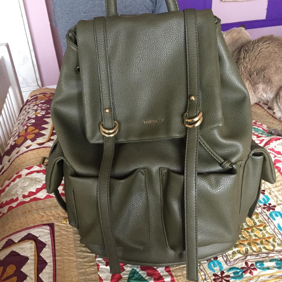 Topshop backpack bag in khaki green faux leather Depop