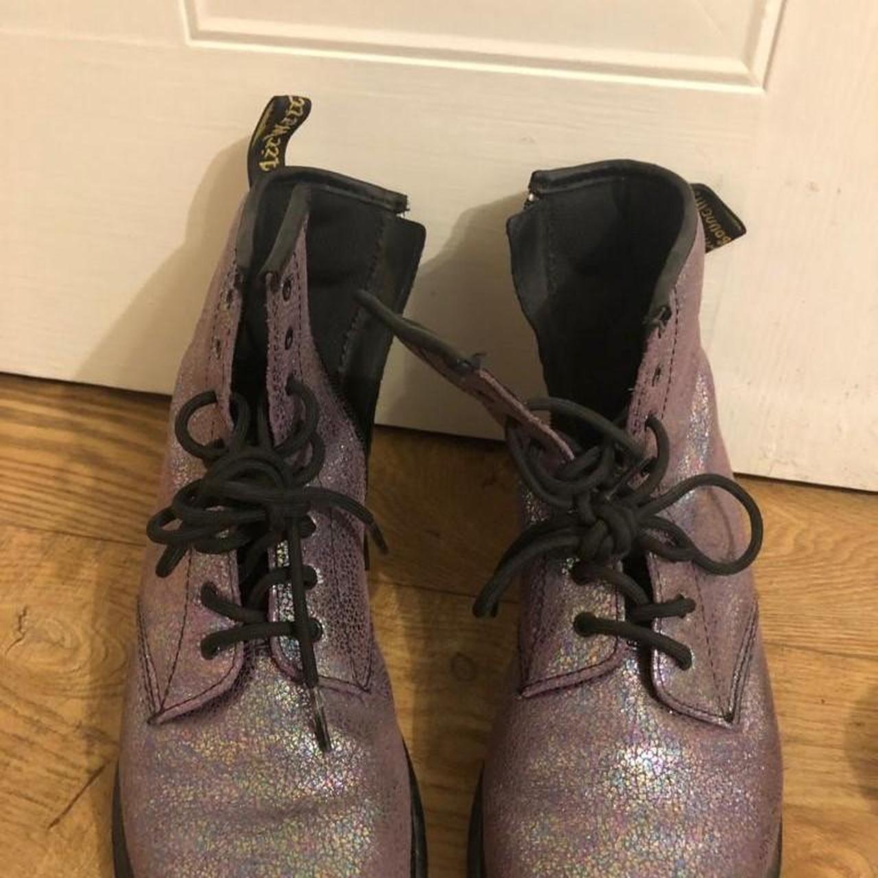 Sparkly pastel pink/purple doc marten boots. Zip and... Depop