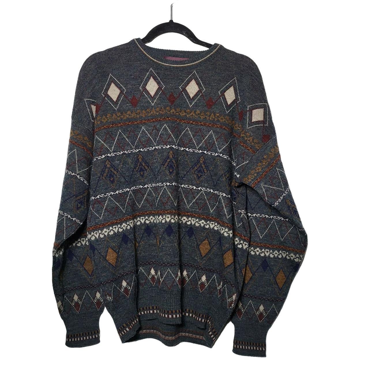 Vintage John Ashford Wool Blend Printed Sweater... - Depop