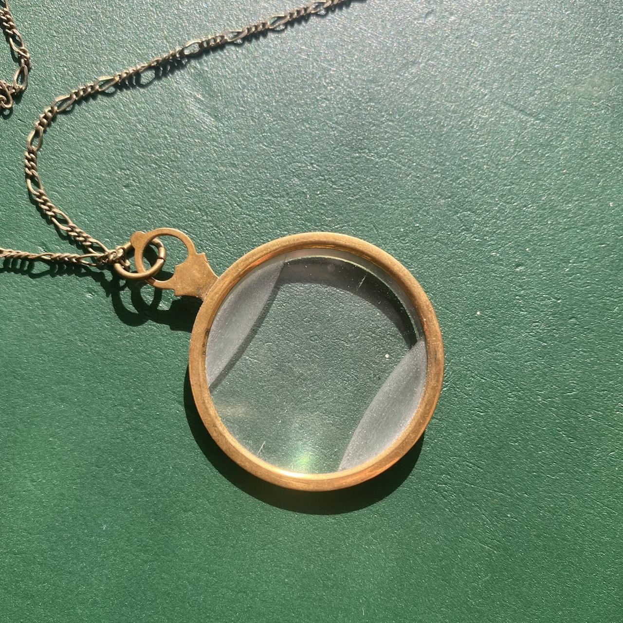 Vintage magnifying glass pendant with brass... Depop