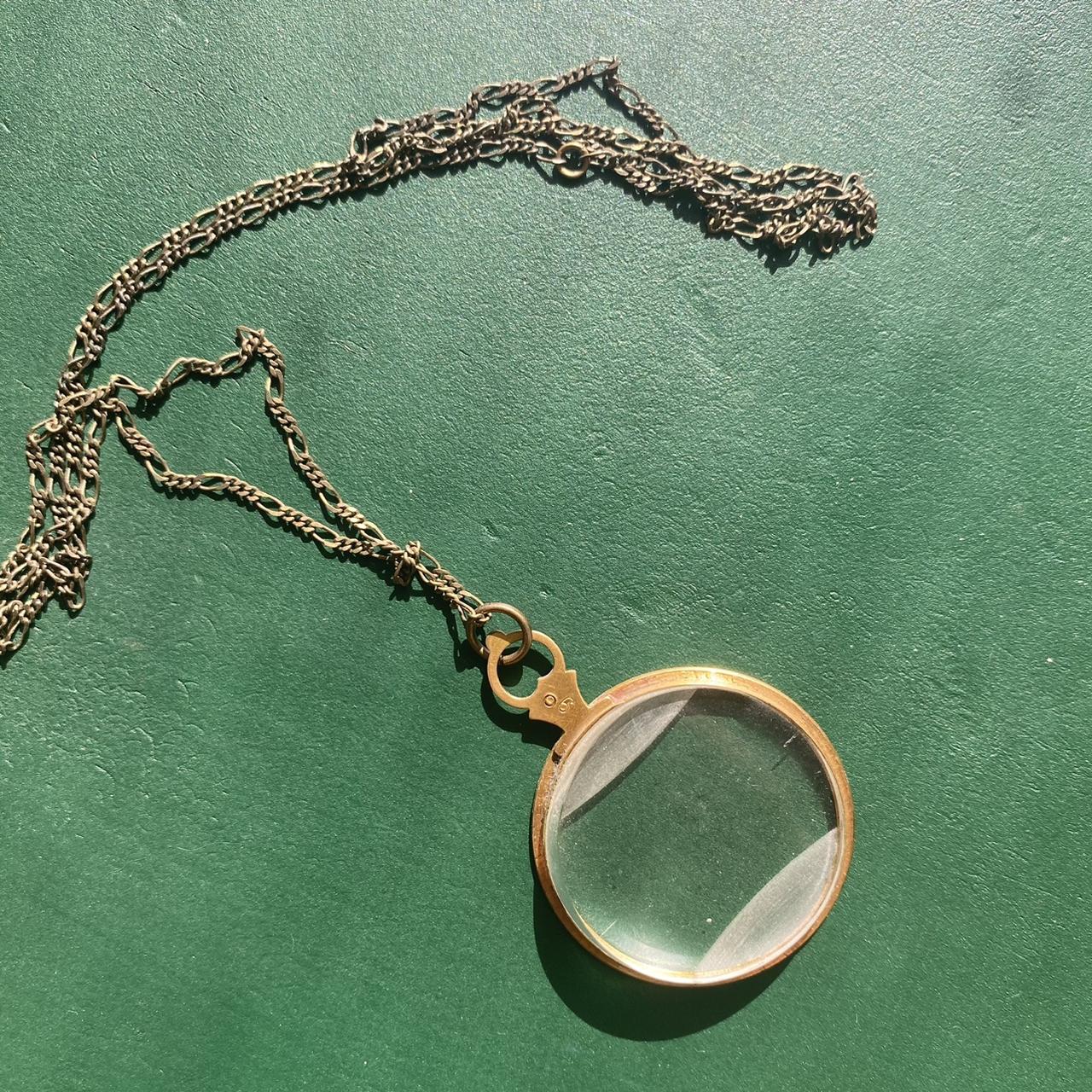 Vintage magnifying glass pendant with brass... Depop