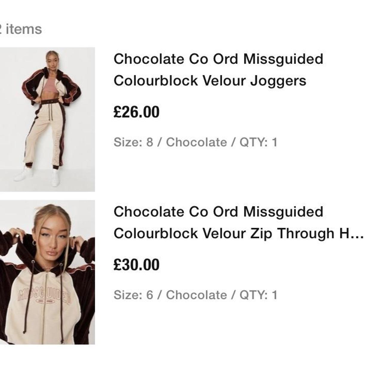 MISSGUIDED VELOUR TRACKSUIT, HOODIE SIZE 6,