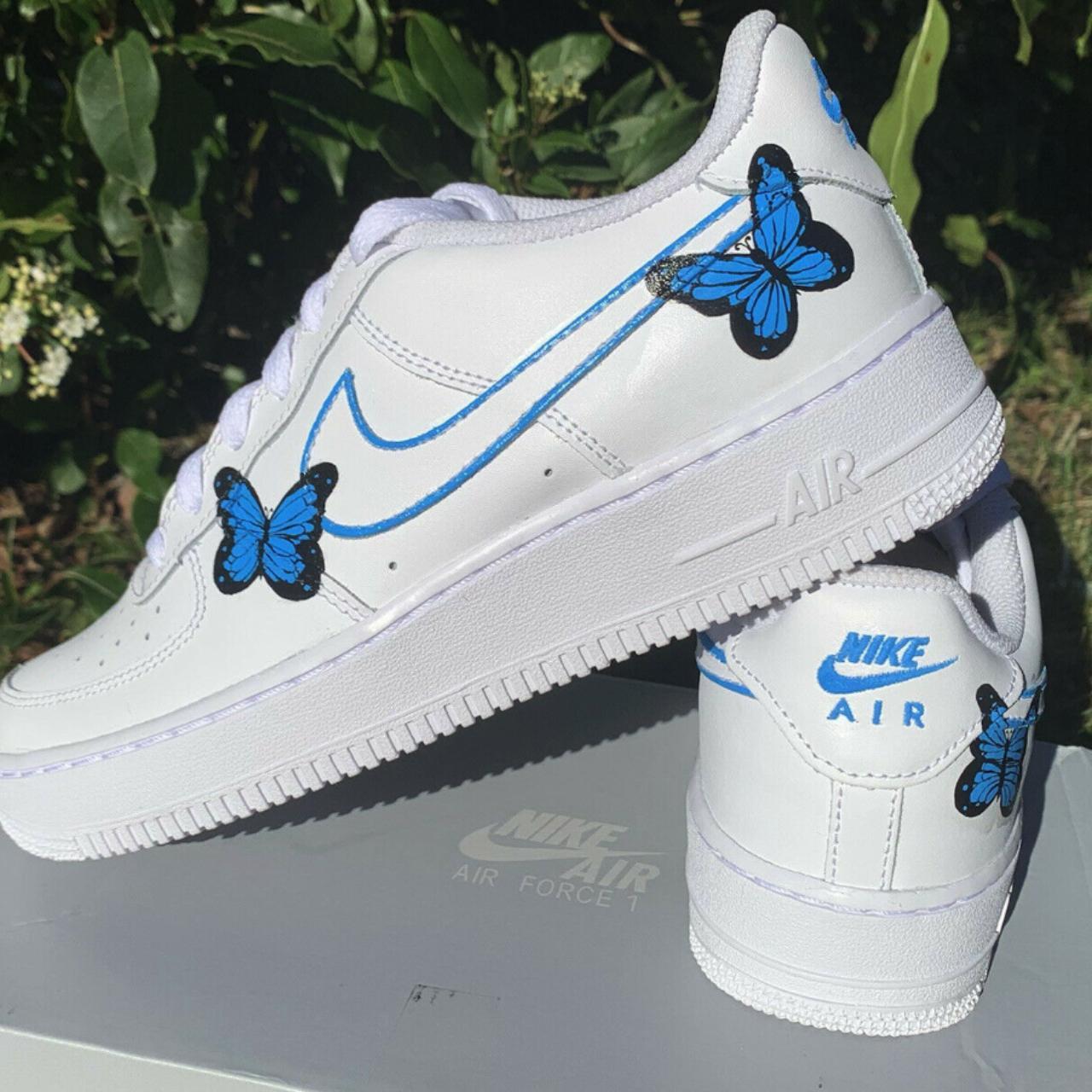 air force 1 white with blue butterflies