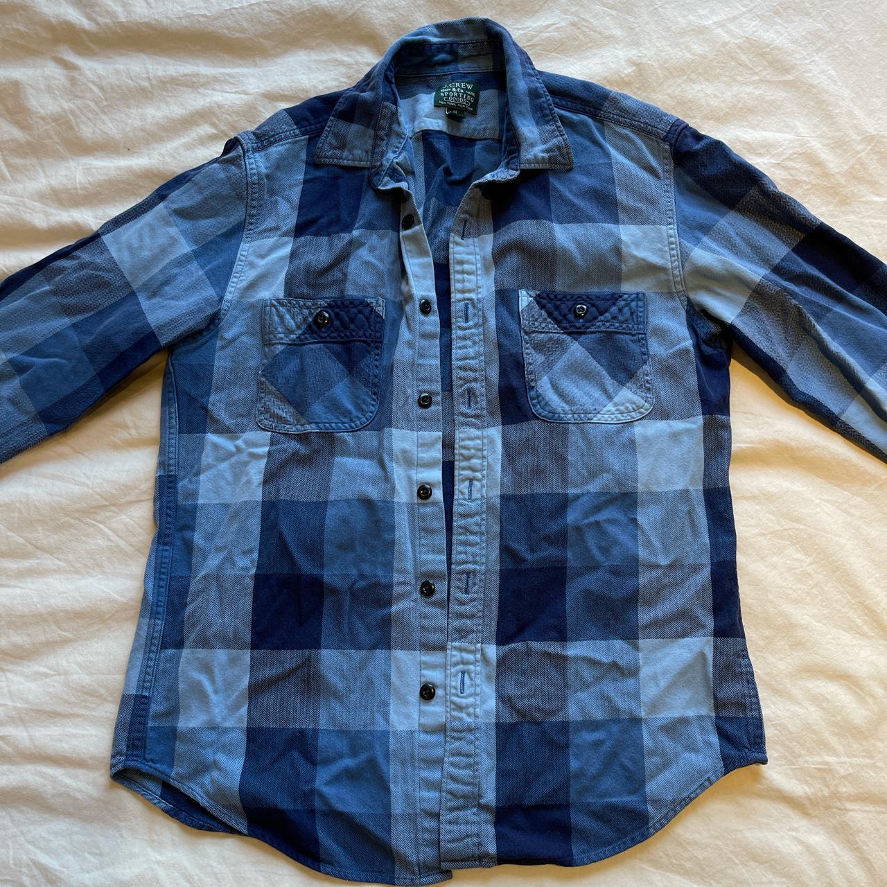 checkered blue j.crew flannel. size medium. really... - Depop