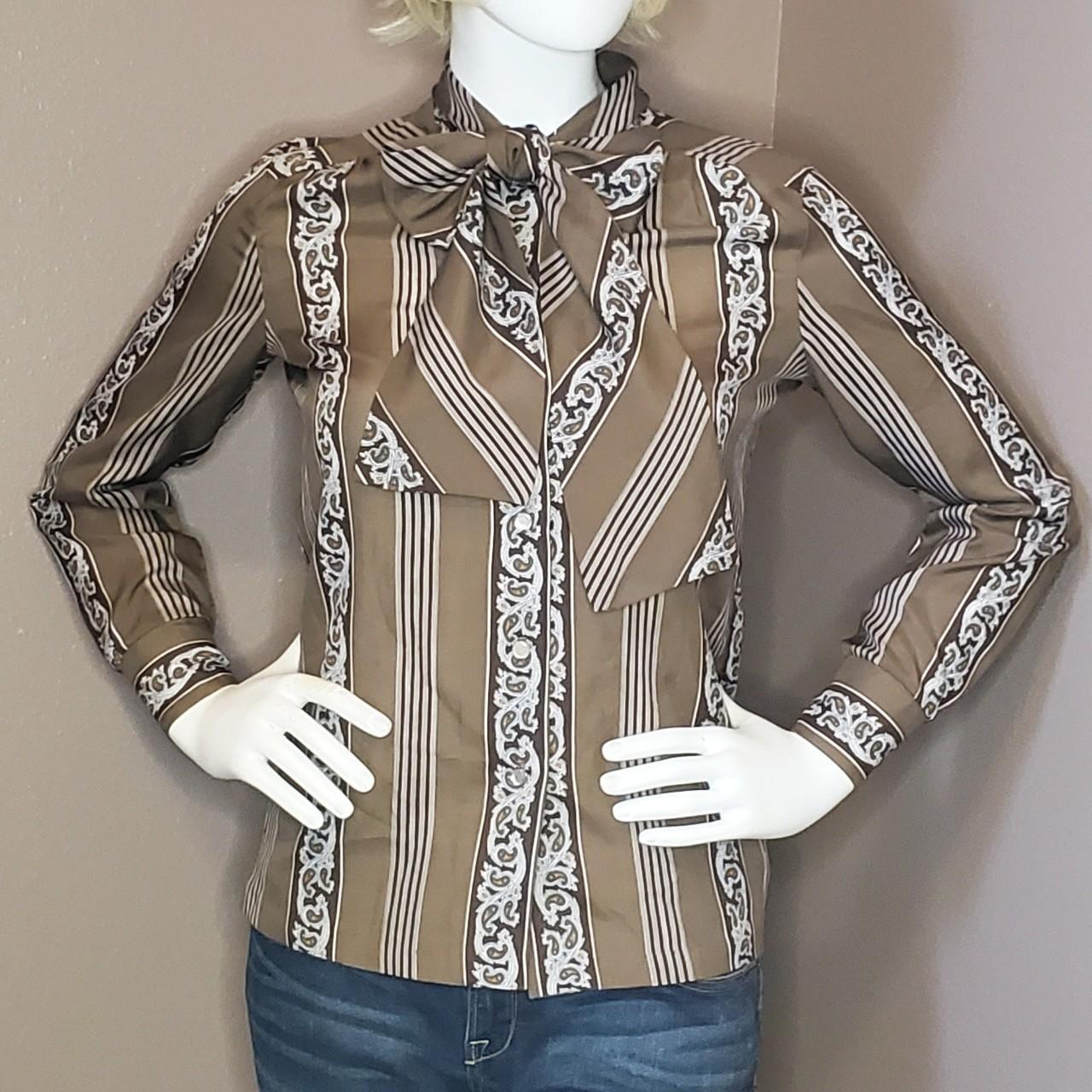 Ship’n Shore Women's Brown and White Blouse | Depop