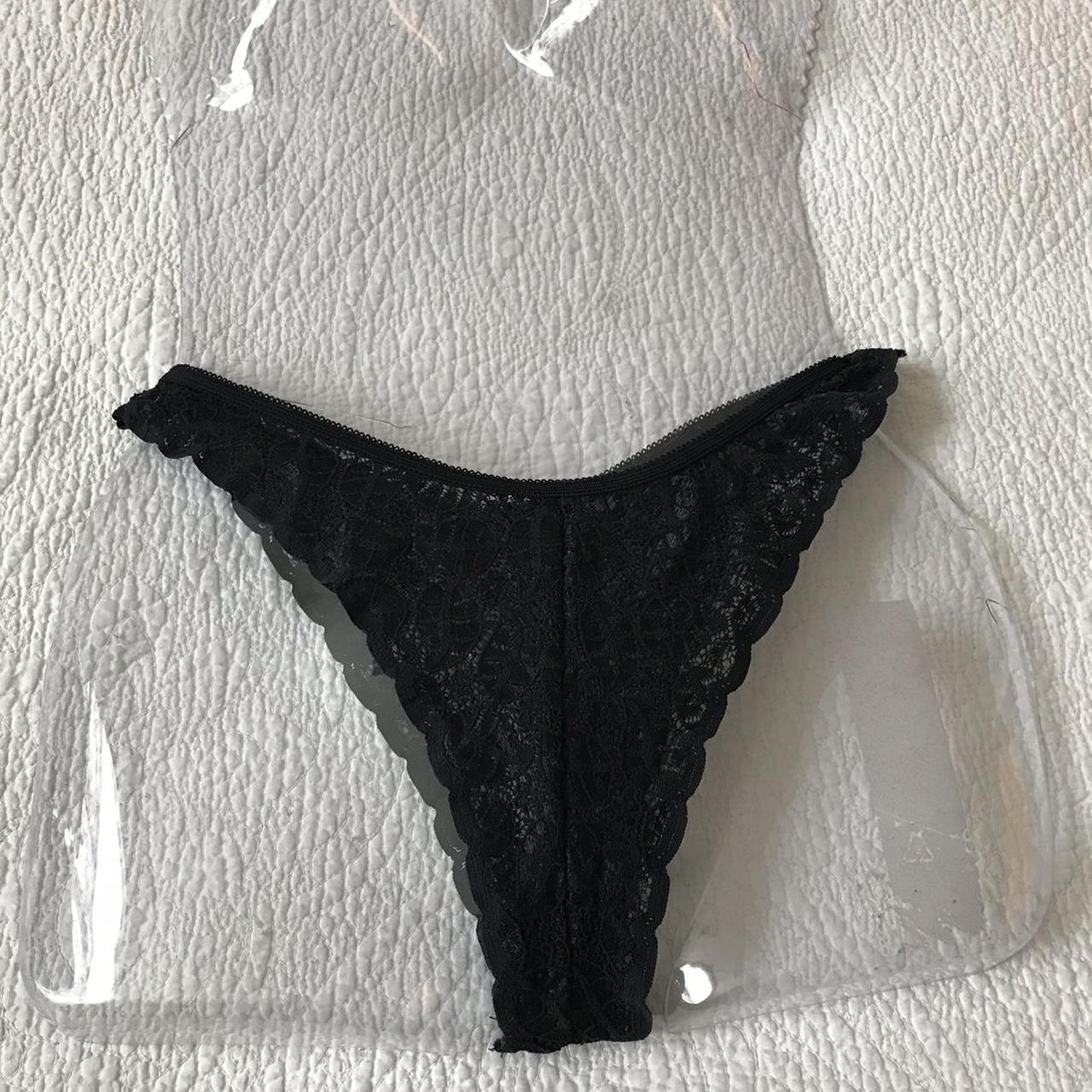 Sexy Lacy black leaf pattern thong panty (no - Depop