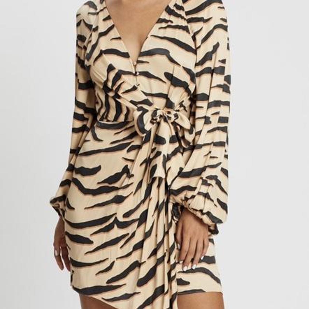 Shona joy zebra wrap dress with long sleeves. Size... Depop