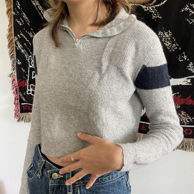 Brandy melville casey 1 4 zip sweater gray ribbed Depop