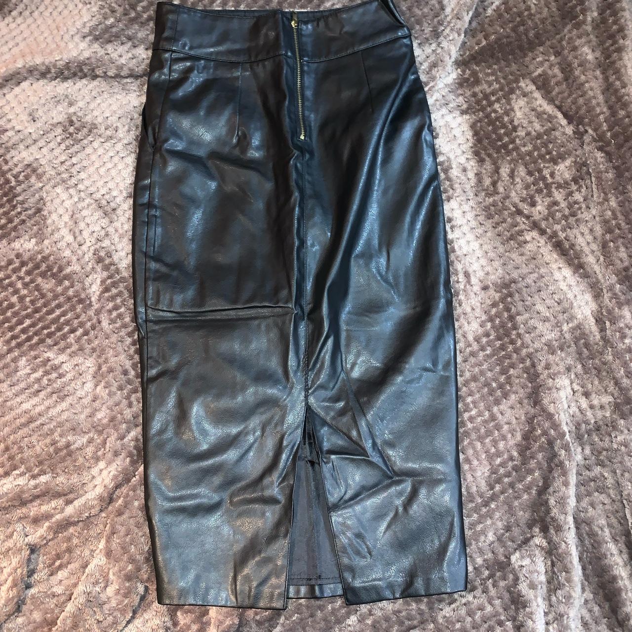 Black faux leather pencil skirt Condition: 9/10... - Depop