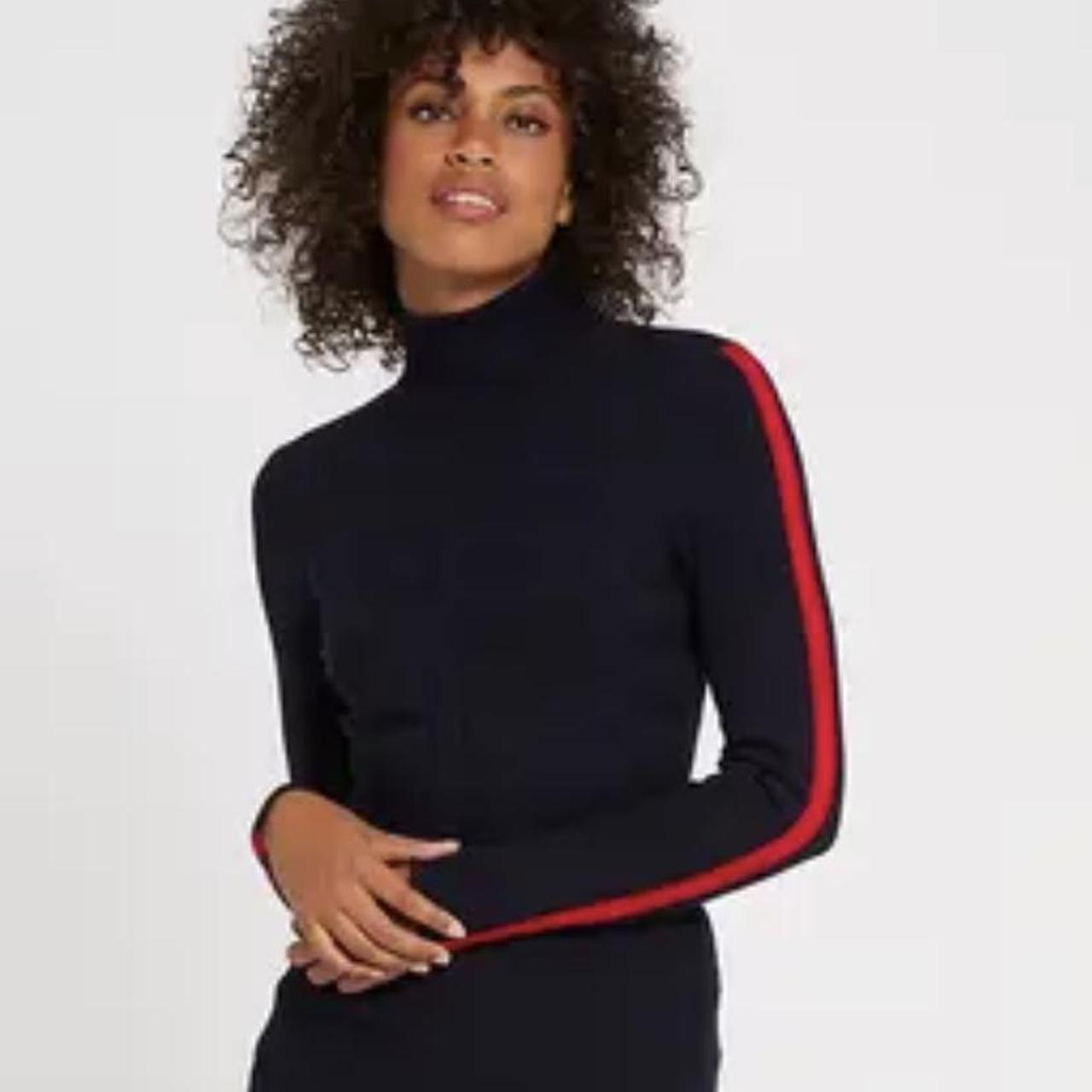 Black jumper with red stripe down sleeve best sale