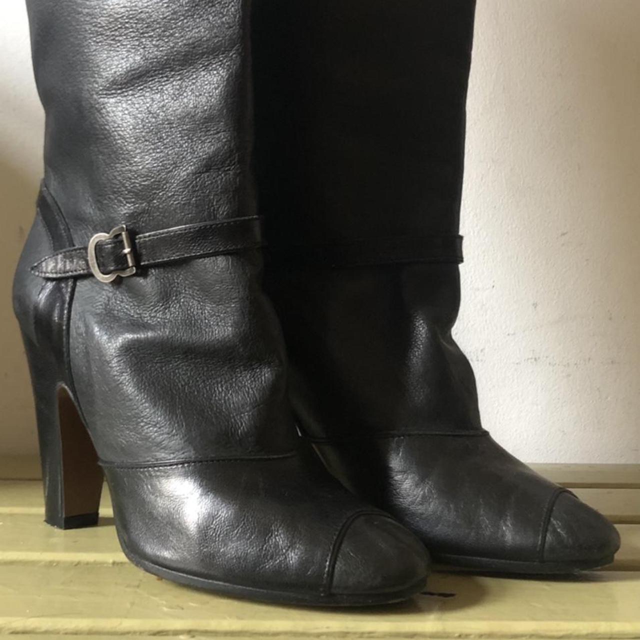 knee high leather riding boots by martin margiela... - Depop