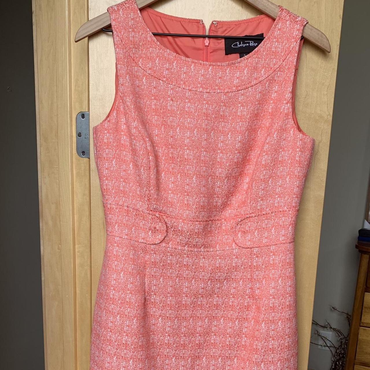 Chelsea Rose coral tweed dress, Boat neck, zipper